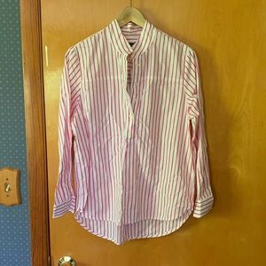 J. Crew Band Collar Cotton Poplin Tunic in Pink Stripe NWT